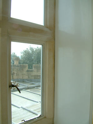 Replacement mullion, transom and pieced-in stonework