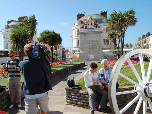 BBC Countryfile film crew following the restoration of the historic George III monument