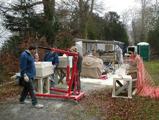 Temporary workshop and bankers on site